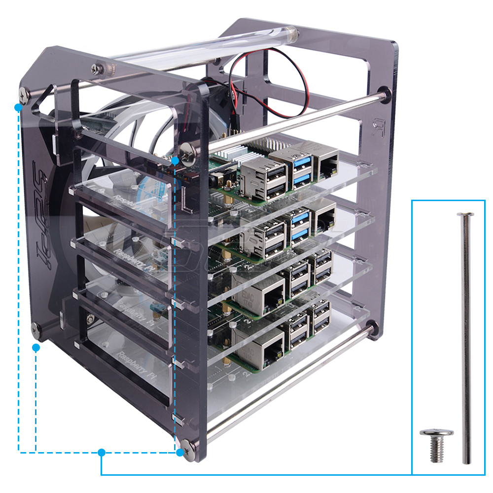 52Pi Rack Tower 4 Layer Acryli - Deskpi Super6C ulasan dan harga
